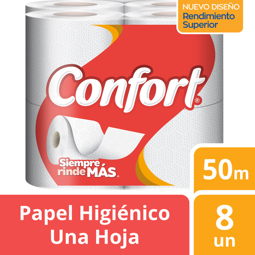 Papel Higiénico Confort una Hoja 50 metros x8