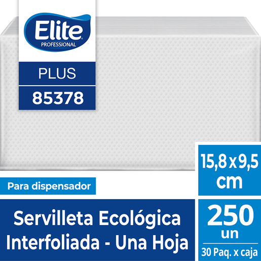 Servilleta Plus Ecológica Interfoliada una Hoja 250 unidades x30